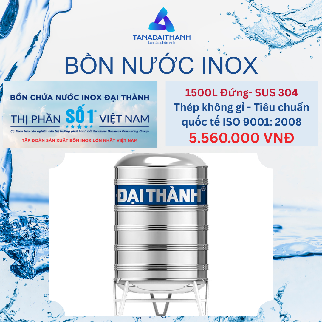Bồn Nước Inox Đại Thành Đứng 1500L