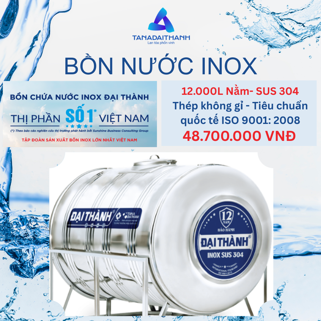 Bồn Nước Inox Đại Thành Nằm 12.000L