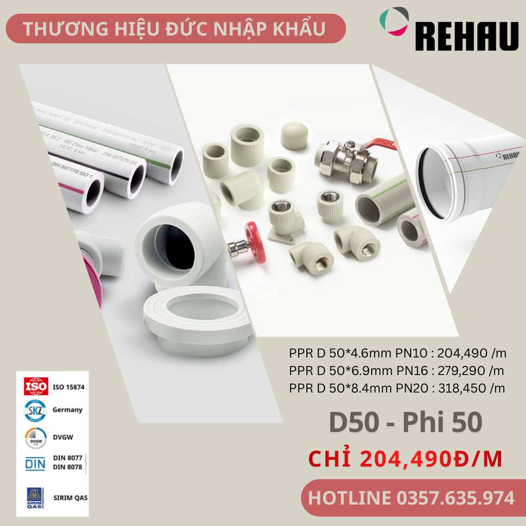 Ống Nước Nóng PPR REHAU Phi 50